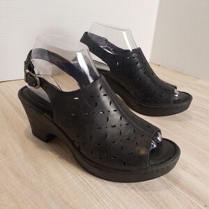 Born Black Leather Slingback Sandals Peep Toe Chunky Heel Women’s Size 7.5